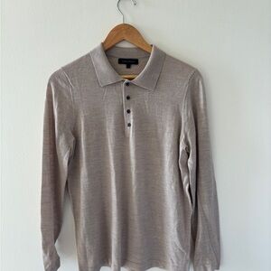 Patrick Assaraf Beige Merino Long Sleeve Polo Shirt